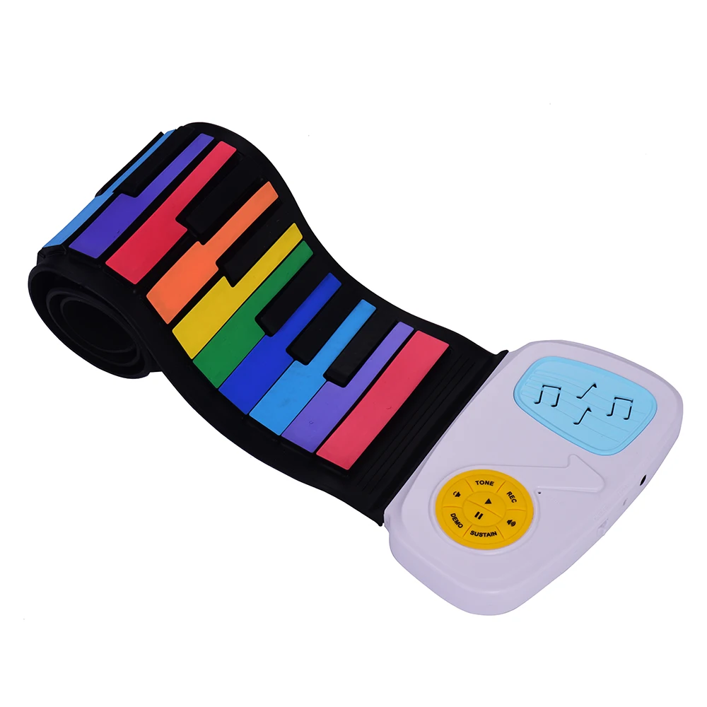 

49 Keys Rainbow Roll-Up Piano Electronic Keyboard Colorful Silicon Keys Built-in Speaker Musical Education Toy for Children