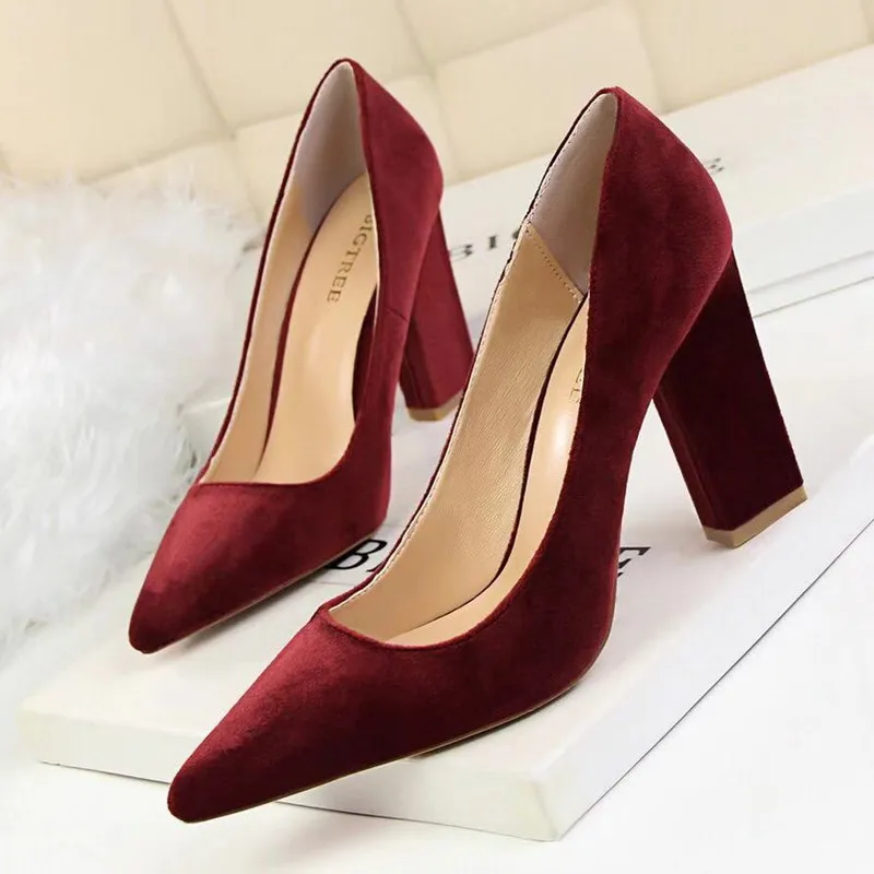 

2019 fashion spring new women shoes style suede high heels pointed toe office & career shallow footwear women pumps red