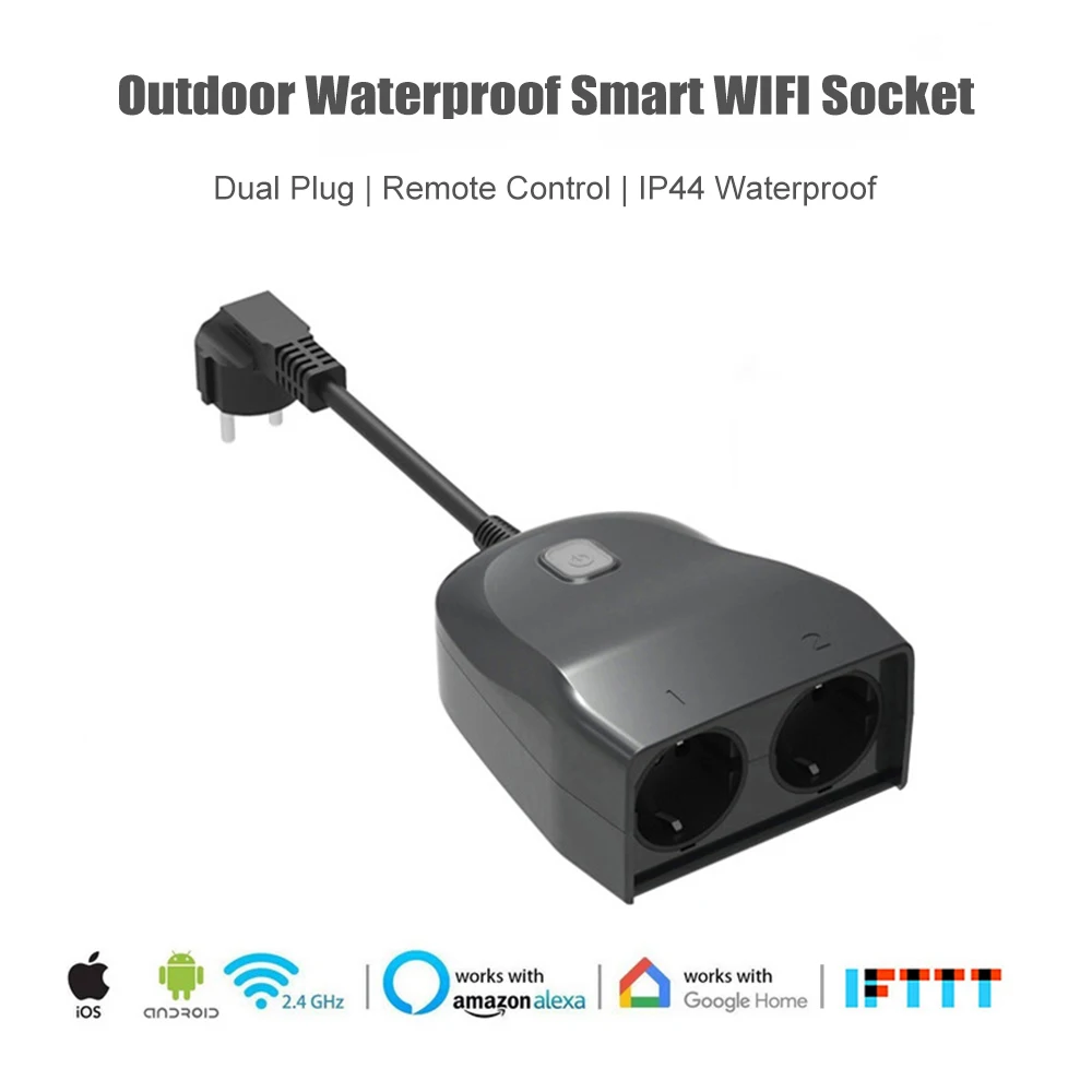 

LEORY 10A Dual EU Plug Outdoor IP44 Waterproof Smart WIFI Socket Outlet Support Alexa Google Home IFTTT