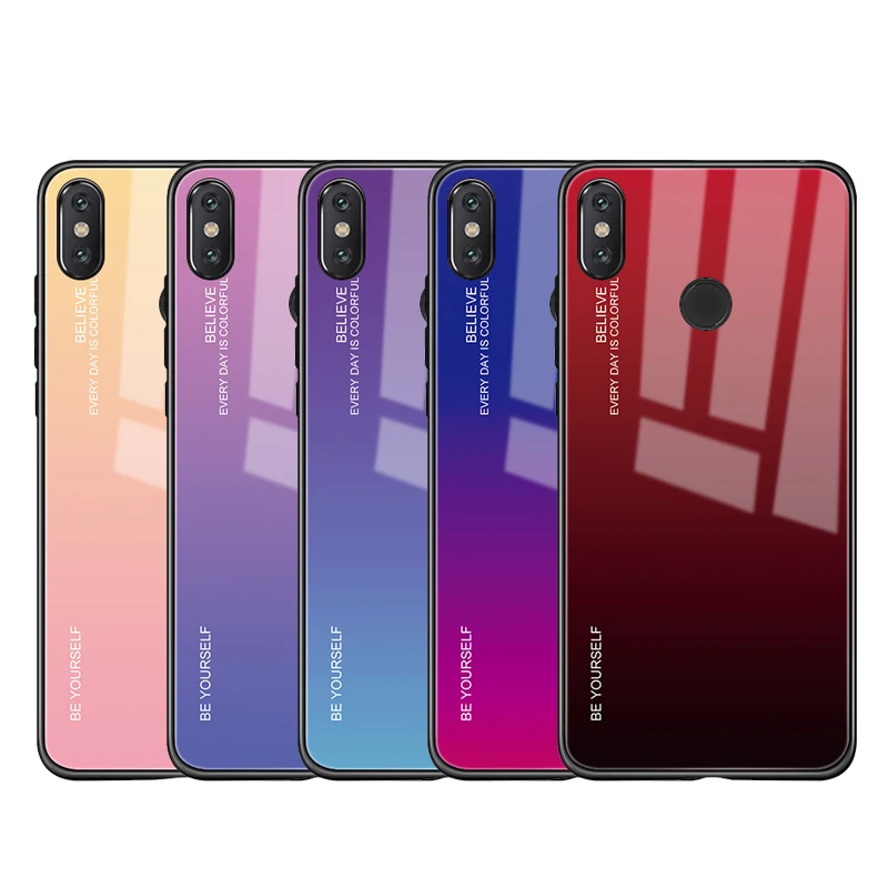 Градиентный чехол из закаленного стекла Авроры для Red mi 7 Note 5 6 Pro Xiao Pocophone F1 8 Lite x3 A2