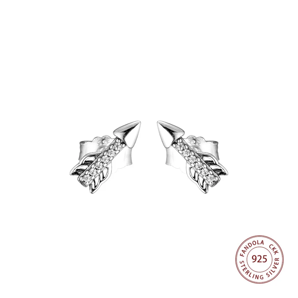 

Genuine 925 Sterling Silver Clear Crystal Sparkling Arrows Stud Earrings For Women Wedding Fashion Jewelry brincos mujer