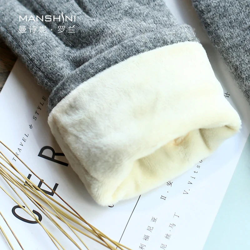 Wool Cashmere blends winter gloves coral fleece thickness keep warm Touch Screen gloves telefingers gloves women 0816