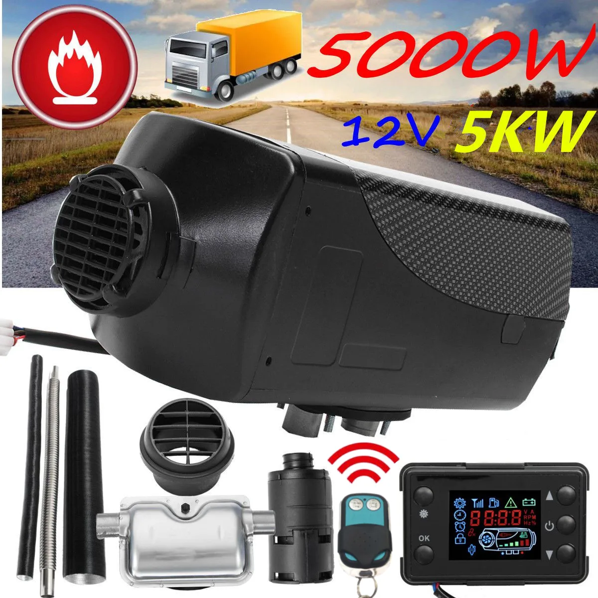 

Car Heater 5KW 12V Air Diesels Heater Parking Heater With Remote Control LCD Monitor for RV, Motorhome Trailer, Trucks, Boats