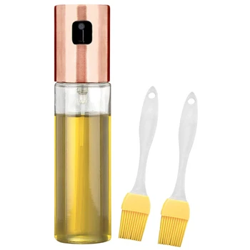 

IALJ Top Glass bottle of olive oil in stainless steel with 2 x BBQ / Vinegar / Soy Sauce Free Oil Brooms (Rose Gold + Clear +