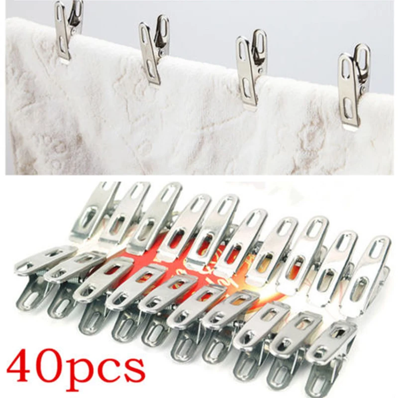 

40pcs Practical Stainless Steel Clothes Pegs Clips Socks Clips Pins Clamps