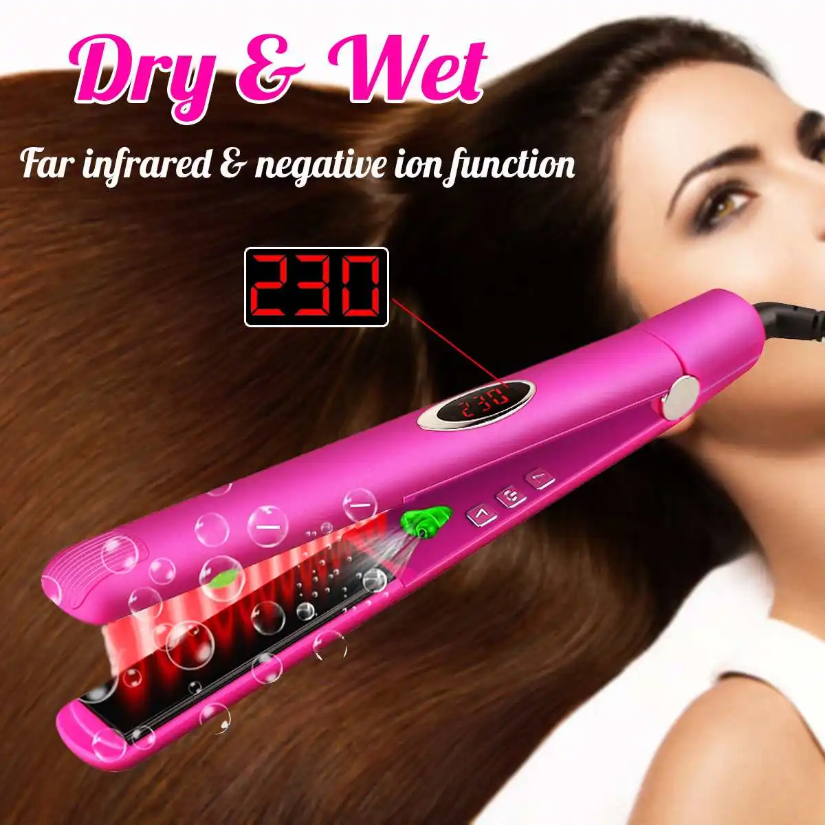 

NEW Infrared LED Digital Display Temperature Negative Ion Straight Hair Splint Ceramic Splint For Wet and Dry Hair Straightening