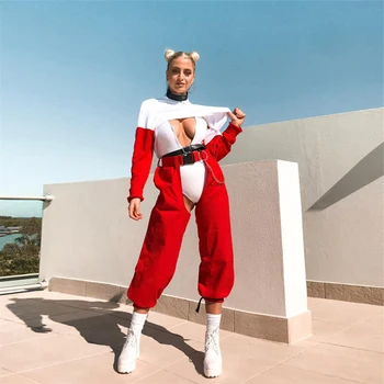 

Sexy Hipsters Women Open Crotch Pants Belt Buckle Joggers High Waist Harajuku Streetwear Club Cut Trousers Crotchless Hollow Out