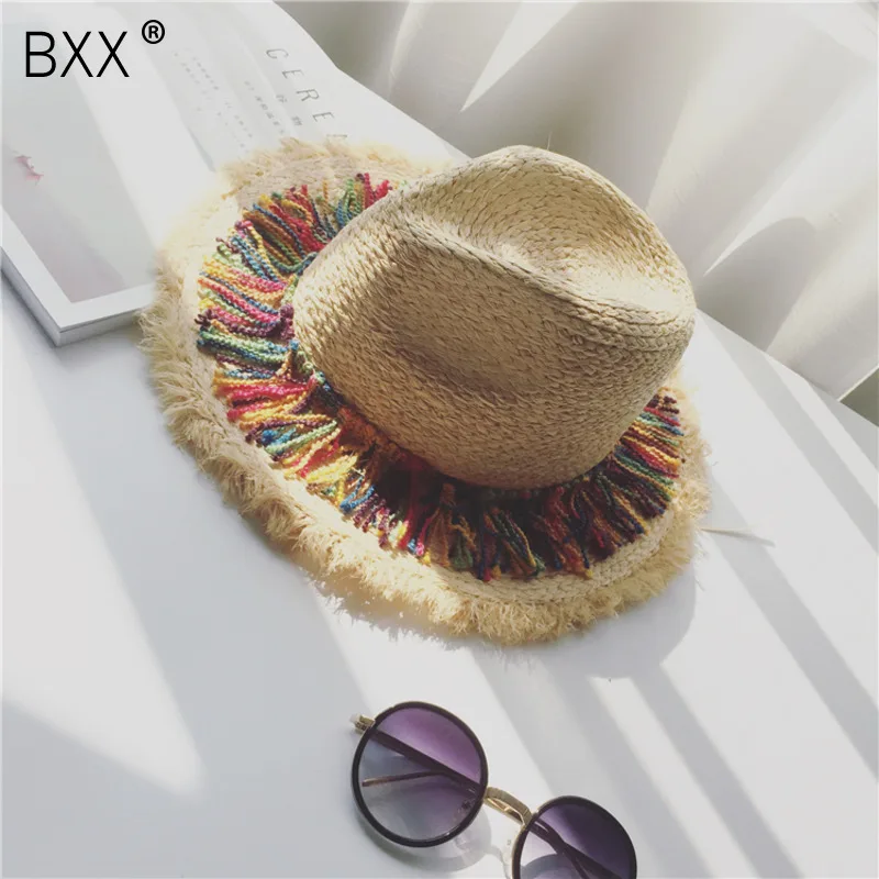 

[BXX] 2019 Summer Women's Temperament Tassel Fisherman Sun Hat Ladies Vintage Straw Weaving Beach All Match Hat LM093