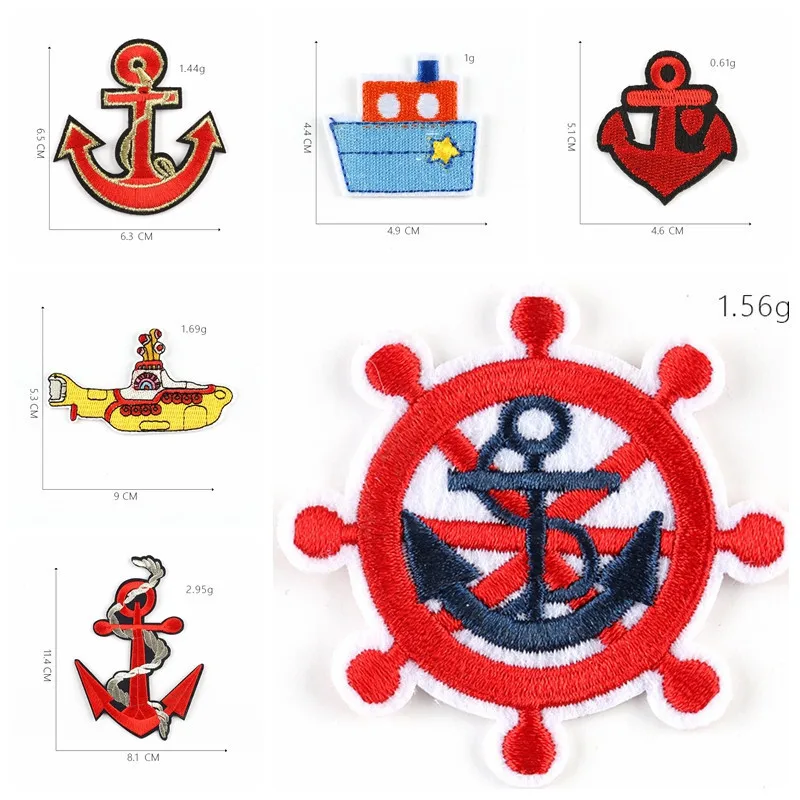 Iron On Applique Embroidered Patch Red and White Nautical Boat Ships Wheel