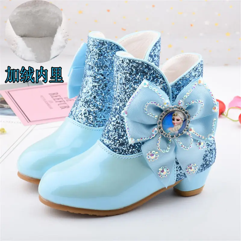 

Disney EU size 27-36 Aisha Frozen Girls Boot Children Princess short Snow Warm boots Autumn winter girls high heel cotton boots