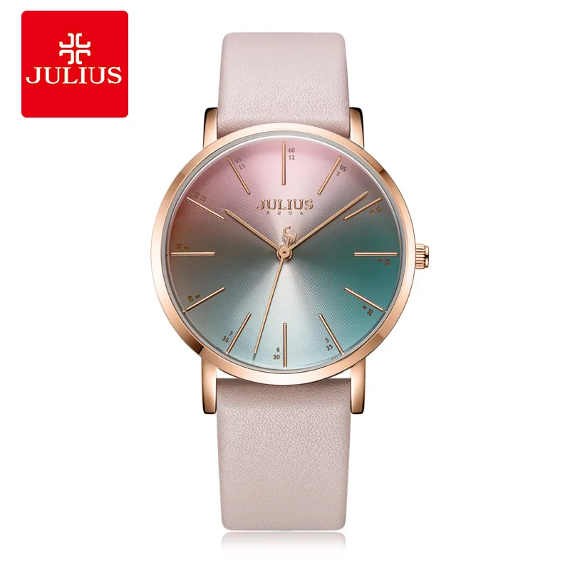 

Rainbow Color Julius Women's Watch Japan Quartz Lady Classic Hours Fashion Clock Real Leather Bracelet Girl's Birthday Gift Box