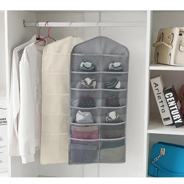 Dual Sided Hanging Closet Mesh Pockets Organizer for Underwear