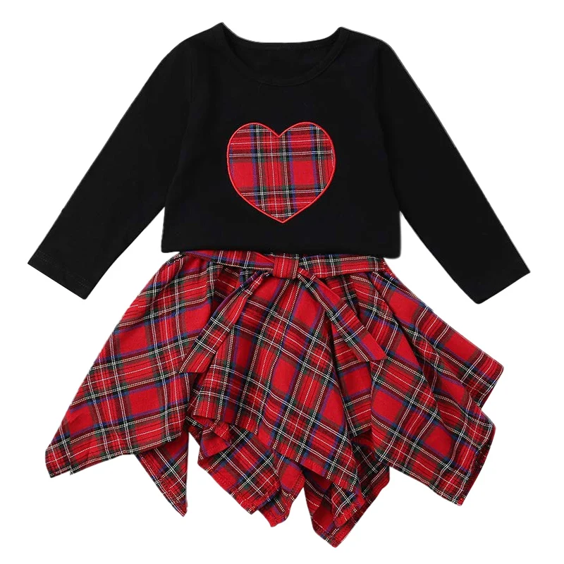 

Baby Christmas Outfit Toddler Girl Long Sleeve Black Shirt+Fashion Red Skirt Set