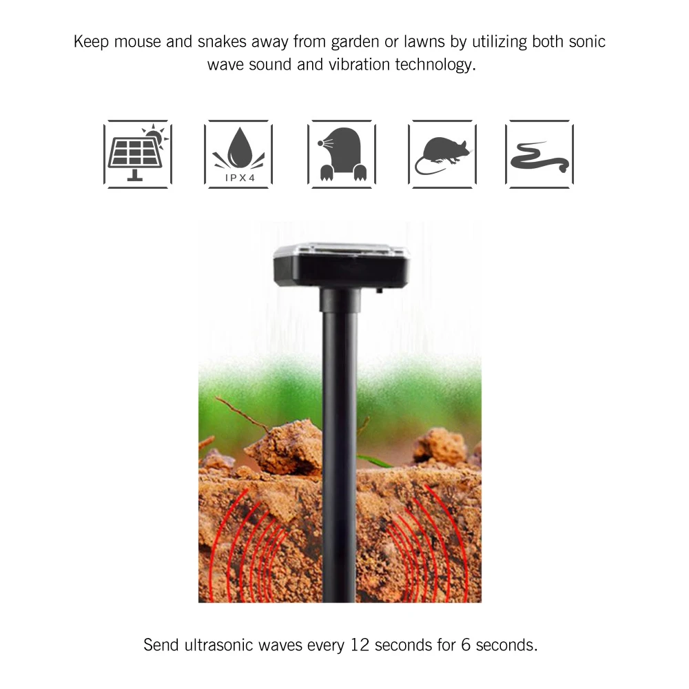 

4pcs Garden Useful Solar Power Pest Repellers Eco-Friendly Ultrasonic Gopher Mole Snake Mouse Pest Reject Repeller Control