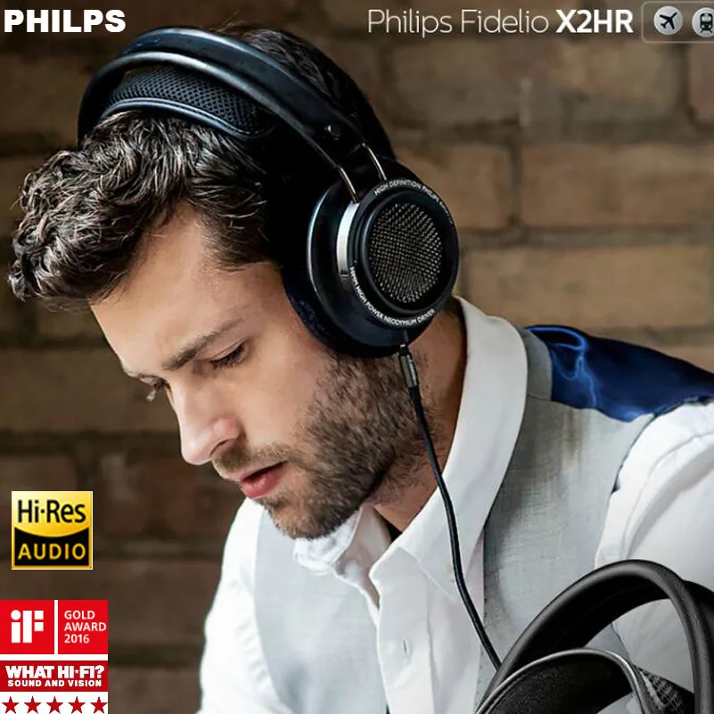 Оригинальные Наушники Philips Fidelio X2hr, лучший продукт в году с 50 мм высокопроизводительным приводом 3 мм для смартфона компьютера S8 S9