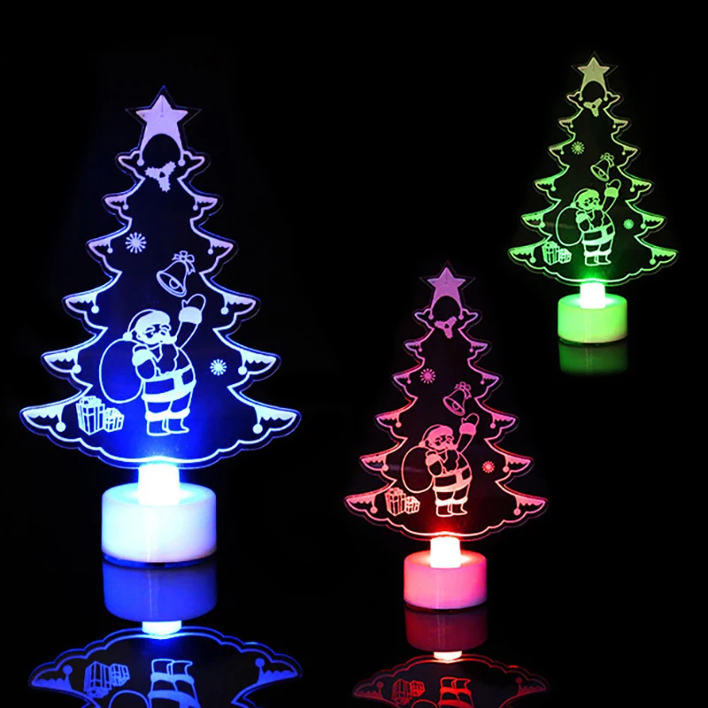 

Battery powered Snowman /Santa Claus/Christmas Tree Multi Color LED Light Clear Acrylic Christmas Tree Mood Lamp Night Colorful
