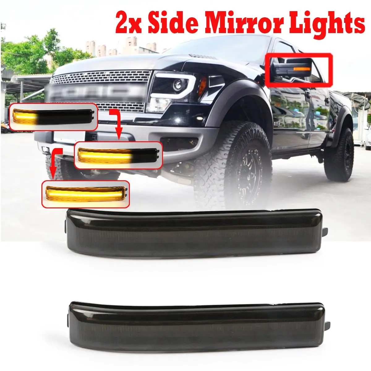 

2pcs Car Dynamic Rearview Mirror Light LED Turn Signal Lamp Flowing Daytime Running Light For Ford Raptor F150 2009-2014