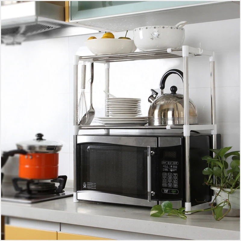 

Stainless Steel Adjustable Multifunctional Microwave Oven Shelf Rack Standing Type Double Kitchen Storage Holders