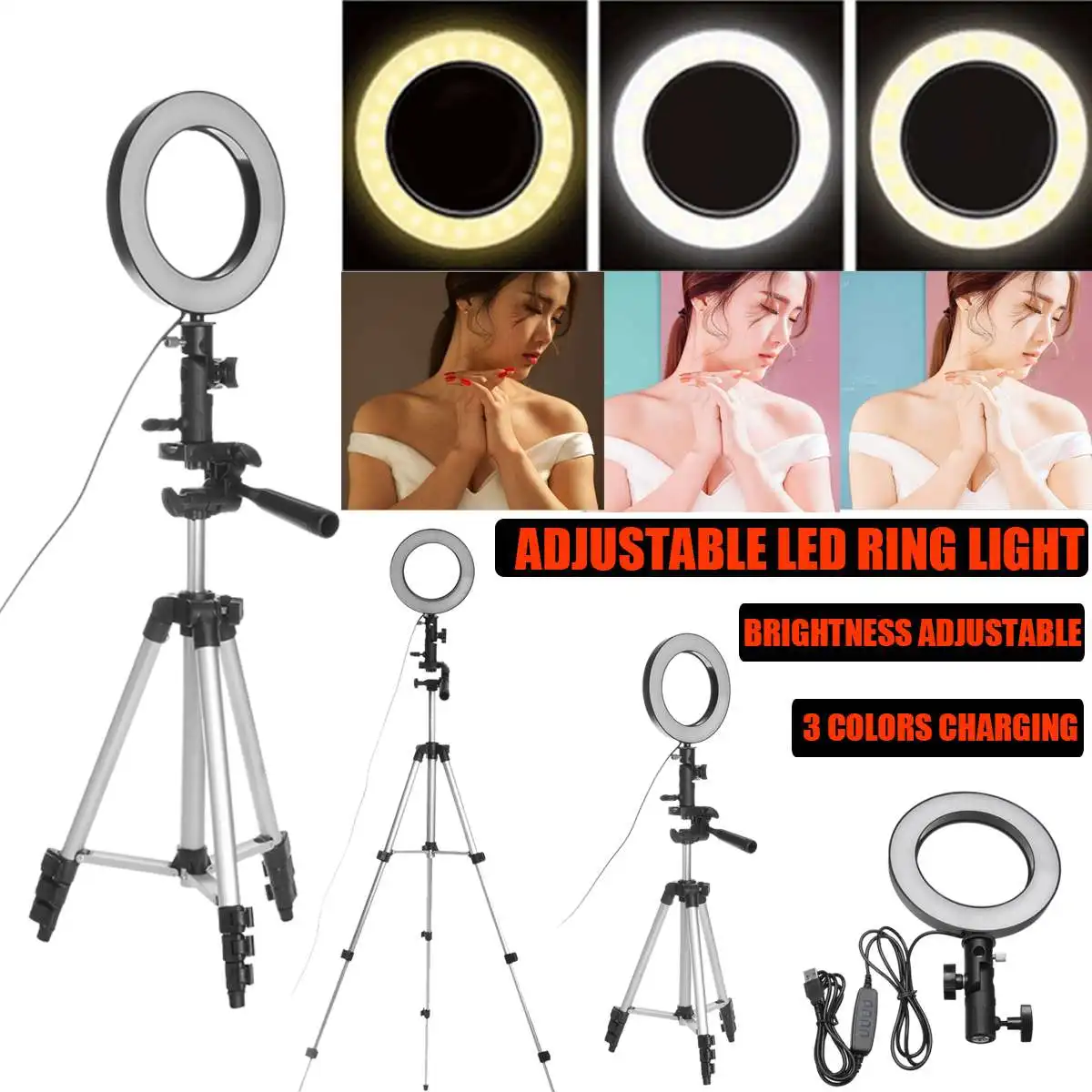 

LED Studio Ring Light Photography Dimmable Selfie Light Photo Video Lamp Kit For Camera Shoot With Phone Clip Holder Tripod