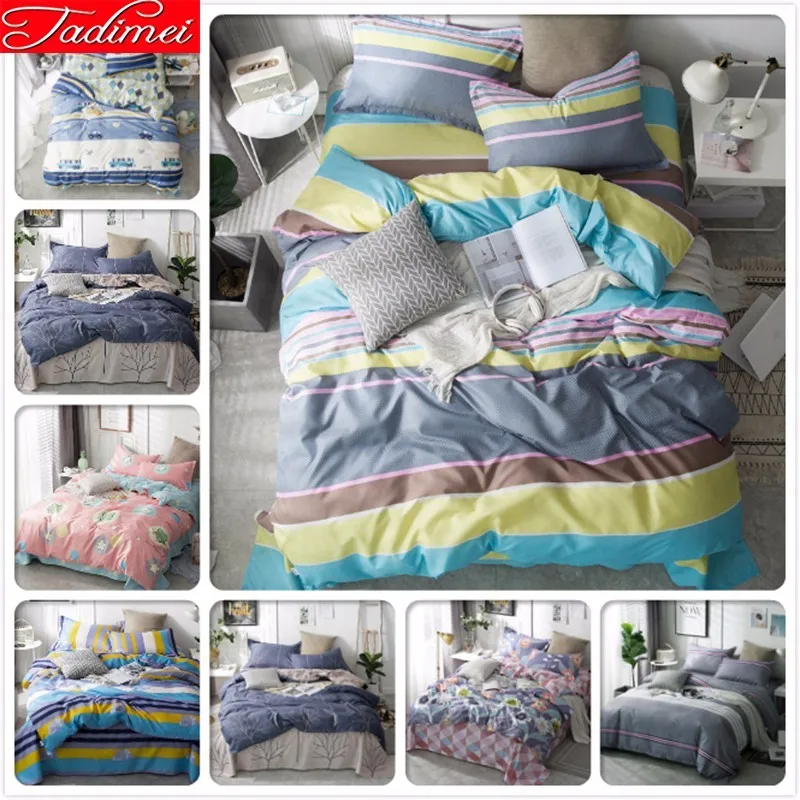 

Colorful Stripe Duvet Cover 3/4 Pcs Bedding Set Adult Kids Soft Cotton Bed Linen Single Full Queen King Size Bedspreads 180x220