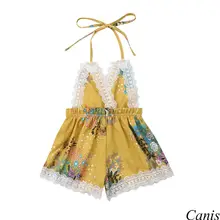 Кружевное цветочное на лямках для новорожденных девочек, комбинезон, пляжный костюм, одежда