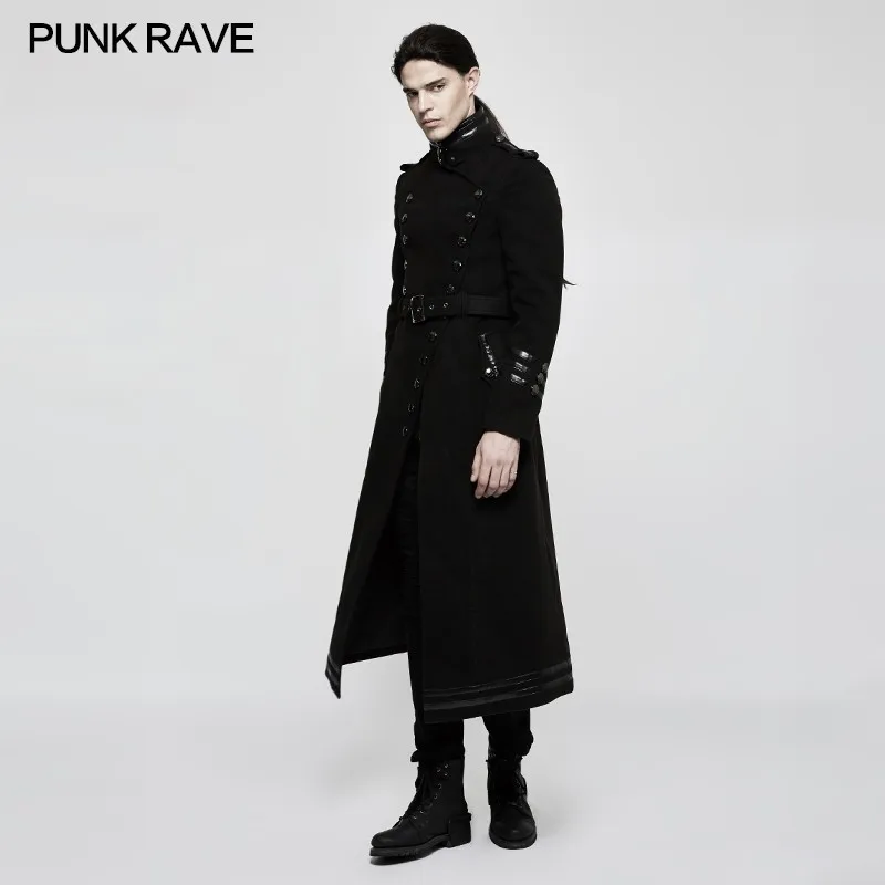 Gothic Military Metal Button Belt Black Winter Wool men Uniform Worsted coat Fashion Palace noble Long jackt Punk Rave Y-766