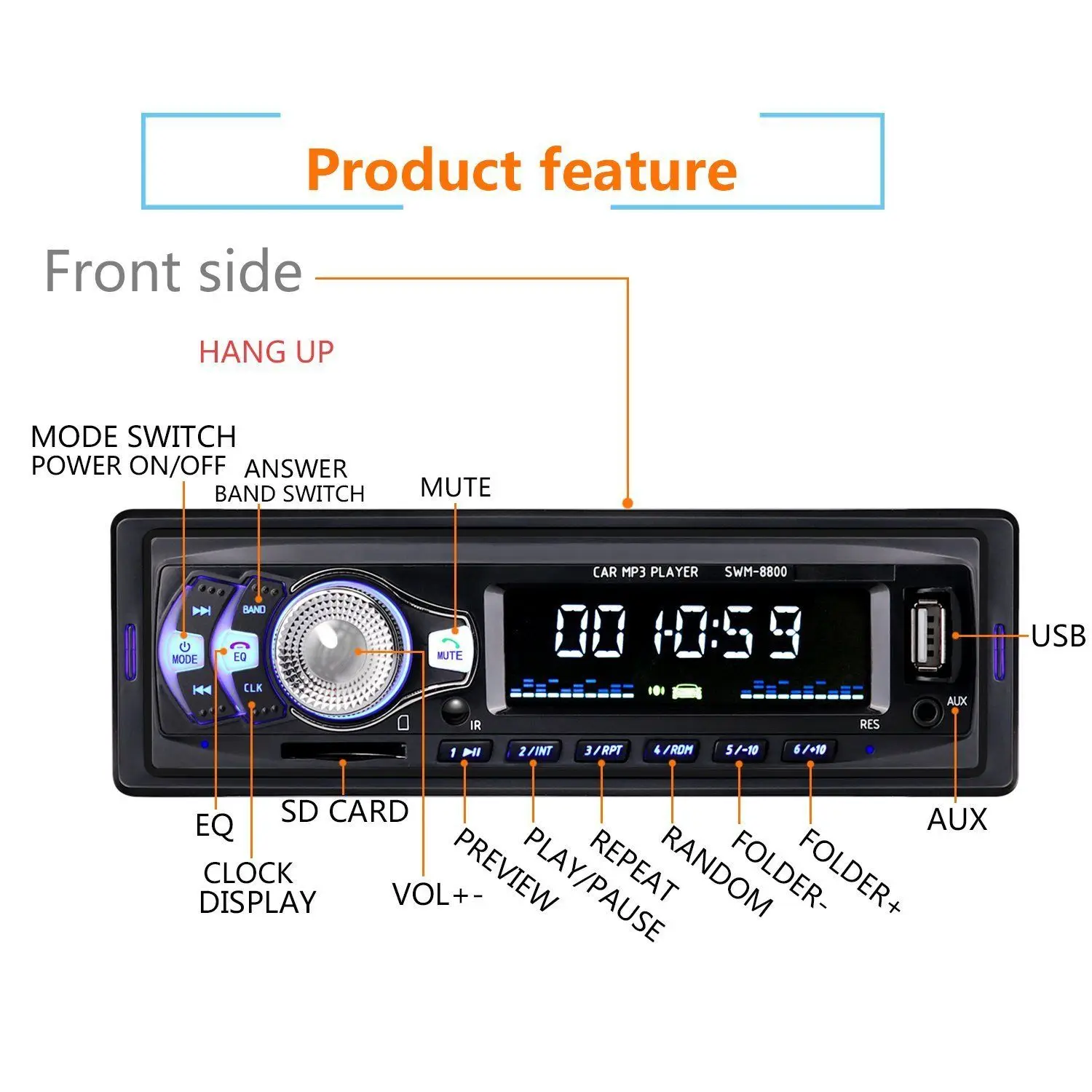 Стерео радио Bluetooth в тире автомагнитол плеер Fm Mp3/Usb/Sd/Aux для Ipod