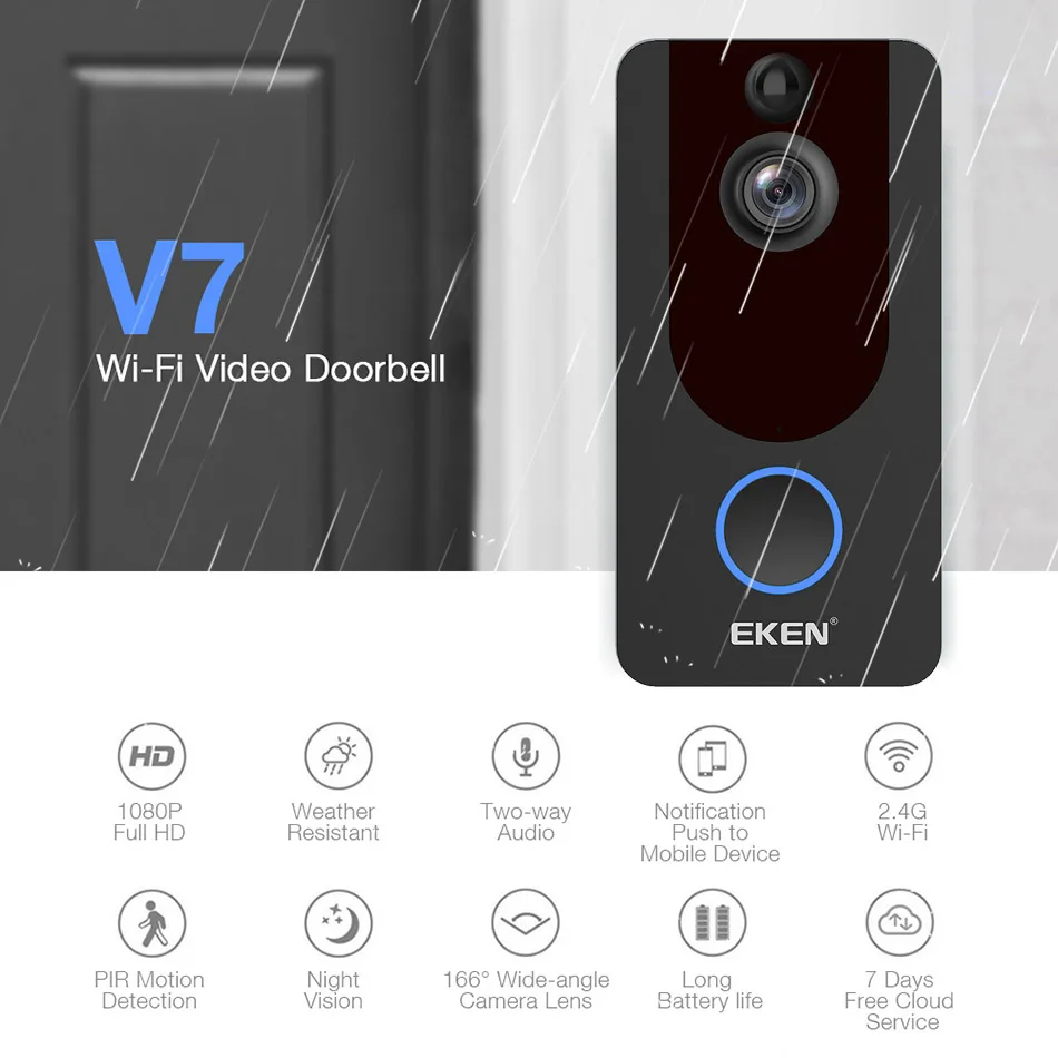 Günstige EKEN V7 HD 1080P Smart WiFi Video Türklingel Kamera Visuelle Gegensprechanlage nachtsicht IP Tür Glocke Wireless Security Kamera