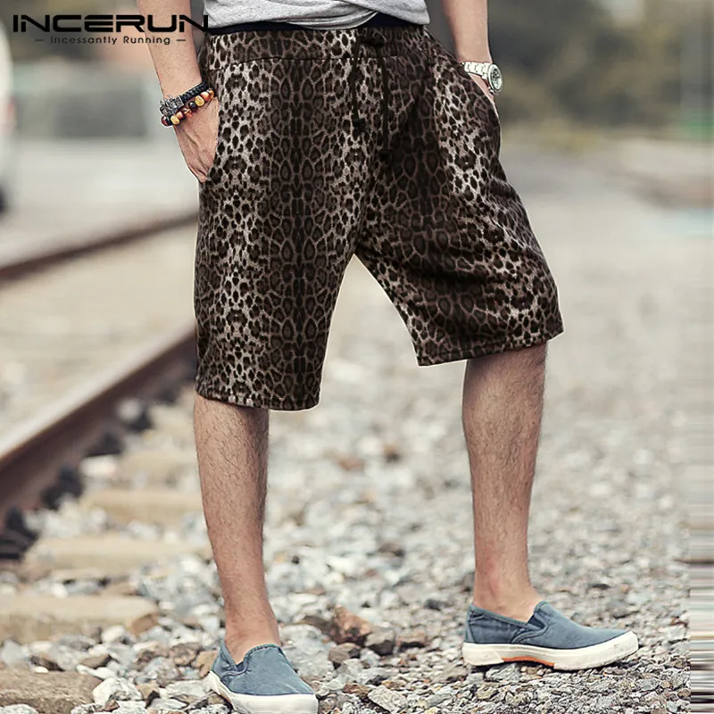 INCERUN 2019 Fashion Leopard Printed Shorts Men Streetwear Pockets