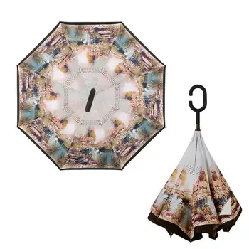 

NEW Inverted Umbrella Double Layer Sun Parasol Women Rain Reverse Umbrellas guarda chuva invertido paraguas parapluie Windproof