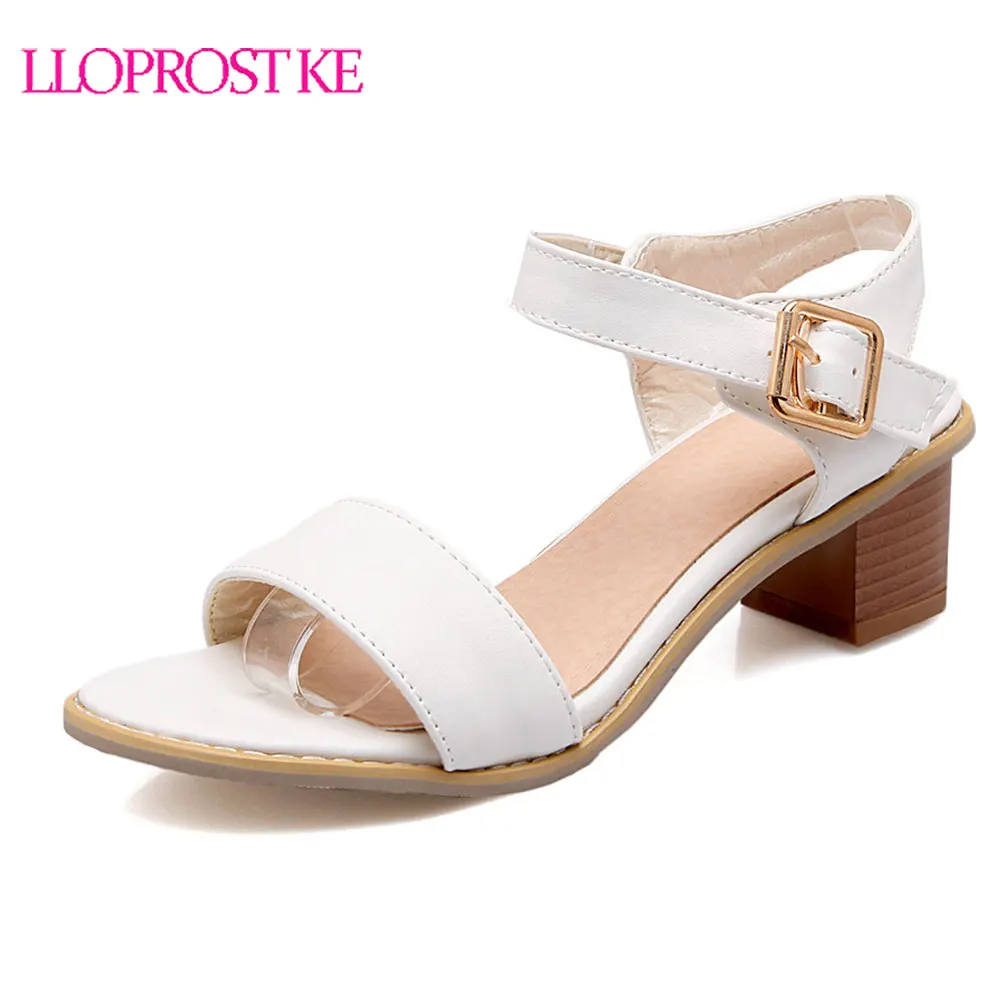 

Lloprost ke 2019 new arrival women sandals size 30-50 simple buckle summer shoes solid casual comfortable square heel shoes H235