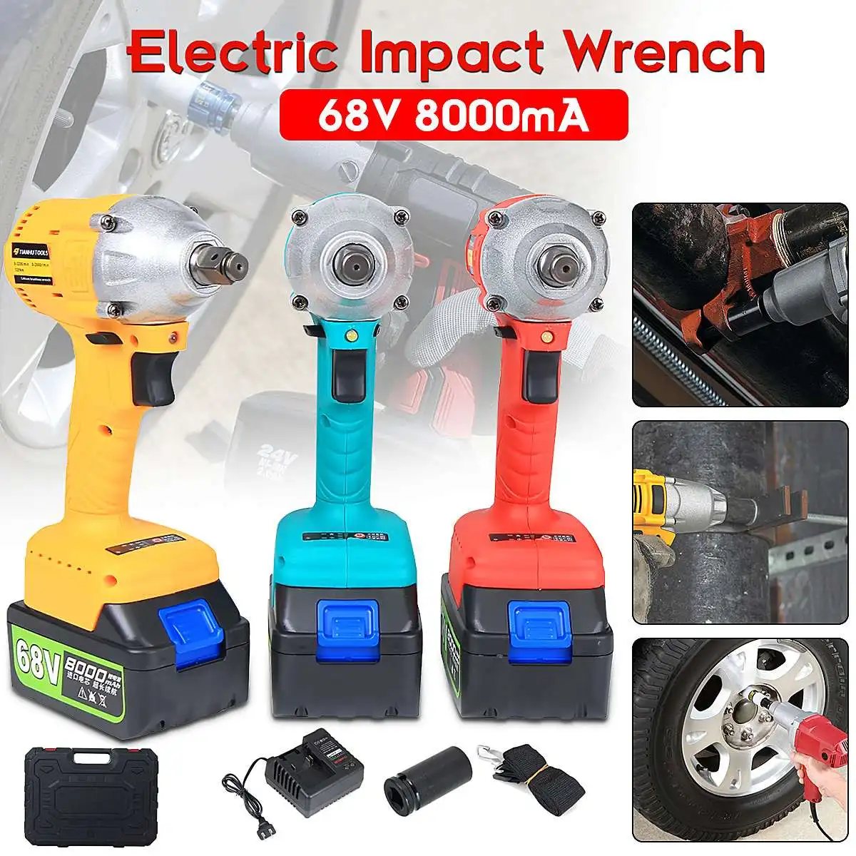 

Brushless/ Cordless Electric Wrench Impact Socket Wrench 68V 8000mAh Li Battery Hand Drill Installation Power Tools