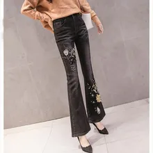 Расклешенные женские джинсы черные джинсовые брюки джинсы с вышивкой узкие широкие брюки