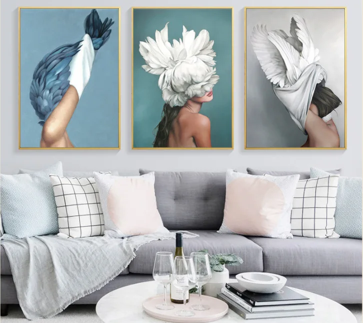 Современная простая картина в скандинавском стиле с крыльями пера Женская