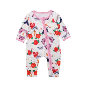 

Newborn Infant Baby Girl Autumn Full Sleeve Zip Romper Jumpsuit Floral One Piece Clothes Outfit
