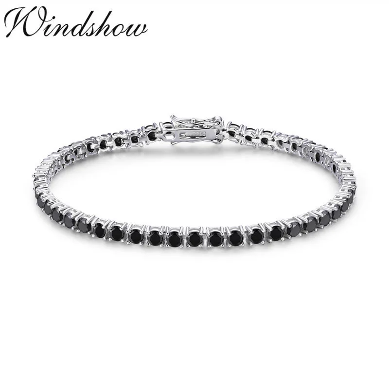 

3mm 925 Sterling Silver Cluster Round Black CZ Stone Tennis Bracelets Pulseras Pulseira Bracelete Women Jewelry Girl Friend Gift