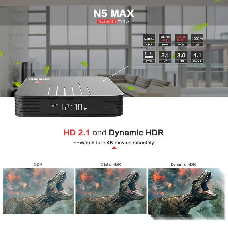 

N5 Max Smart TV Box Android 8.1 4GB Amlogic S905X2 Quad Core 2.4G/5G WiFi Bluetooth Set Top Box 4K Media Player