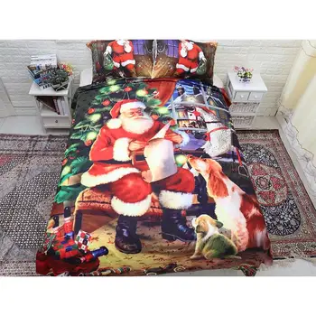 

Santa Claus And Dog 3PCs/Set Bedding Sets Geometric Pattern Bed Linings Duvet Cover Bed Sheet Pillowcases Cover Set
