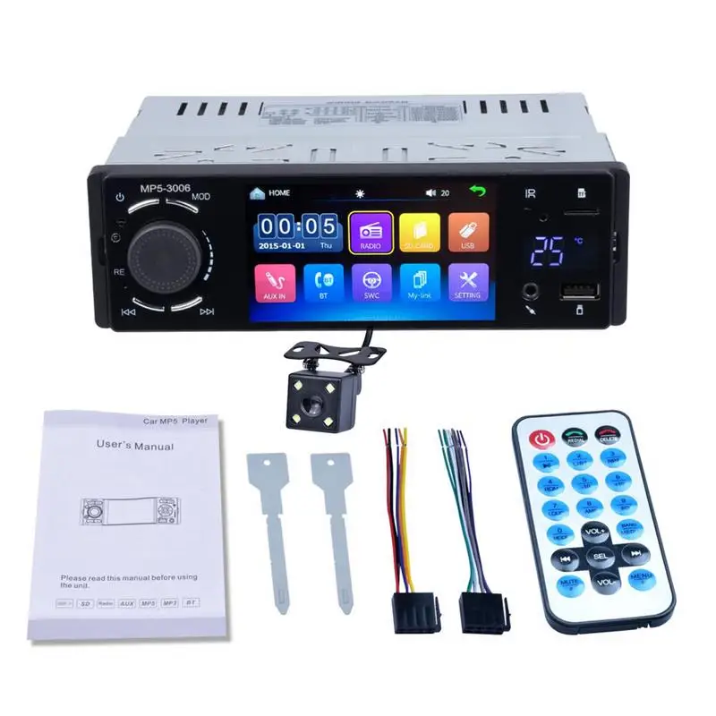 

Autoaudio 1DIN Car Radio 4 Inch HD Stereo Multimedia Player Bluetooth Touch Screen Autoradio MP3 MP5 USB FM with Camera ISO port