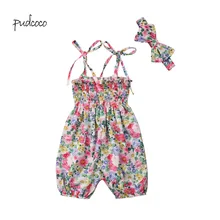 Pudcoco/Новинка; брендовый комбинезон с цветочным рисунком для новорожденных и маленьких девочек+ повязка на голову; комплект из 2 предметов