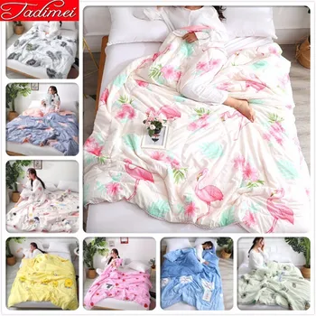 

Flamingo Pattern Pink Adult Kids Soft Washed Cotton Think Quilt Comforter Blanket 150*200 180x220 200x230 Bedspread High Quality