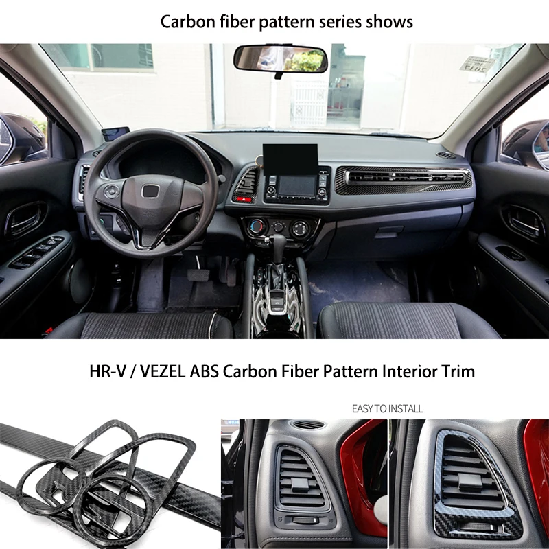 

Carbon Fiber Interior Trim fit for HR-V Vezel Car Center Console Interior Trim Mouldings ABS Plastic Auto Accessories Styling