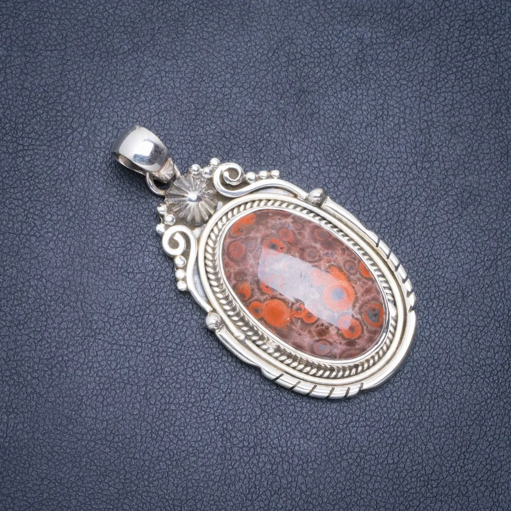 

Natural Leopard Skin Jasper Handmade Unique 925 Sterling Silver Pendant 1.75" A0466