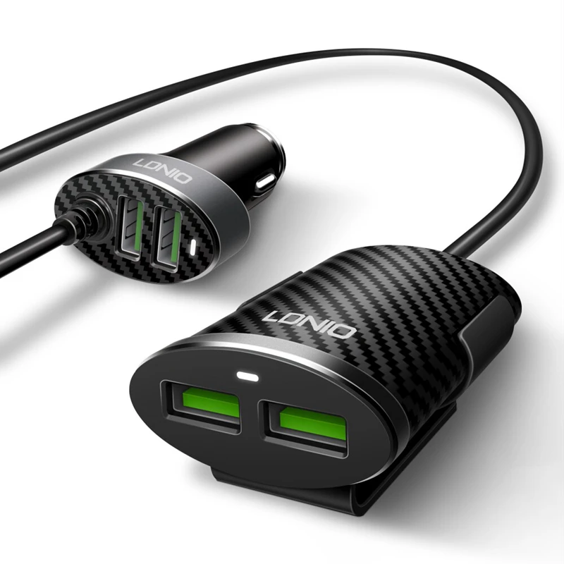 جديد 4 ميناء USB شاحن سيارة ل عودة الجبهة مقعد مع 1.2 M تمديد كابل لسامسونج S7/S7 ل HTC ل LG ل Xiaomi ل فون