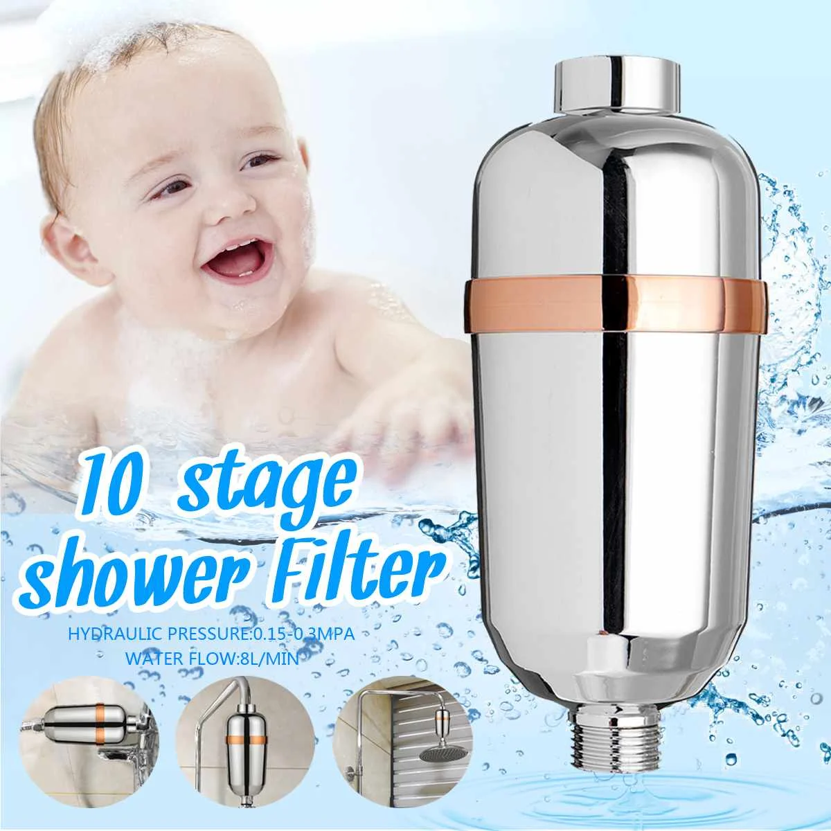 

10 Stage Bath Water Purifier Bathroom Shower Filter 1/2'' Universal Water Treatment Health Softener Chlorine Removal High Output