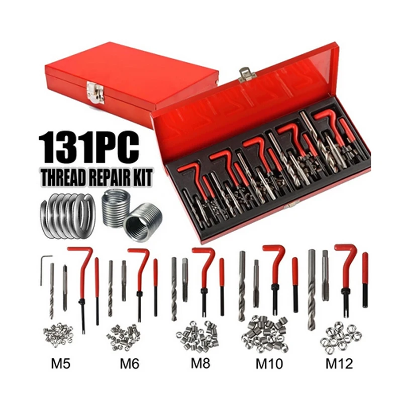 

131Pcs Auto Engine Block Restoring Damaged Threads Drills Set Professional Thread Inserts Installation Repair Tools Kit