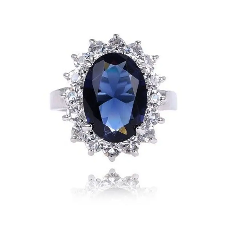

For Women Engagement Ring Jewelry Lady Palace Princess Diana William Kate Middleton's Silver Plated Blue Size 5-10 Fashion