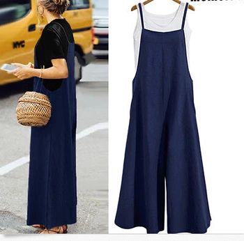 

Women Lady Cotton Overalls Jumpsuit Strap Rompers Dungaree Oversized Trousers Loose Casual Summer Clothing