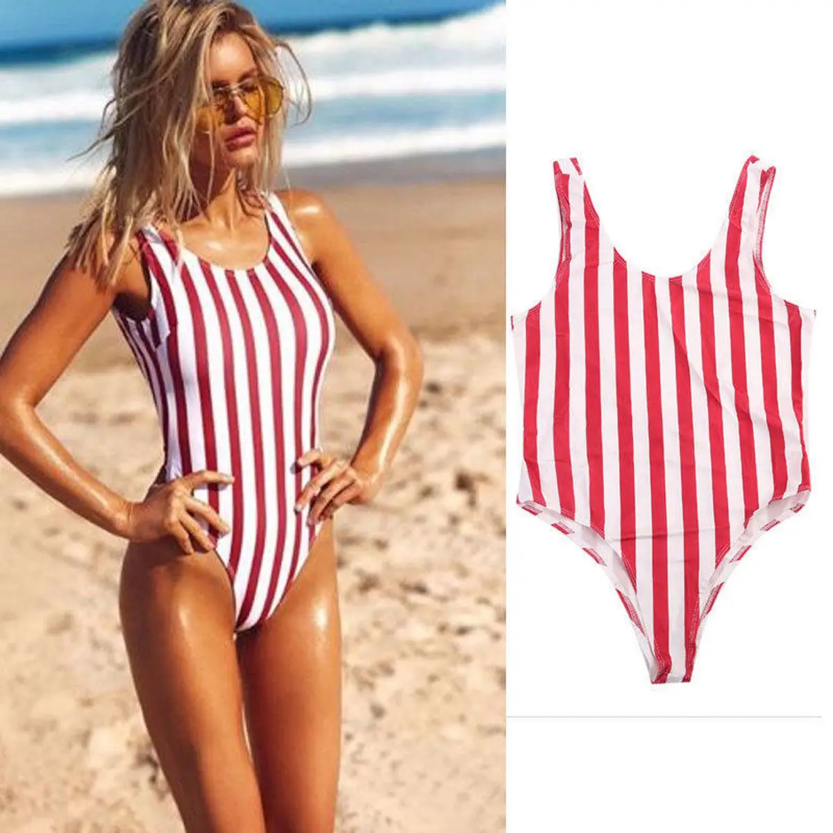 

One Piece Bandage Push up Monokini Striped Women's Swimwear Swimsuit bathing Suit