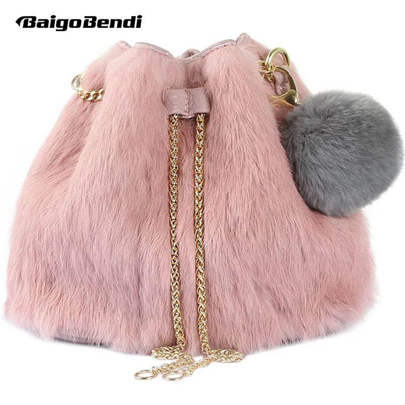 

Hot Sale Soft And Smooth Faux Fur Bucket Bag Woman Lovely Ball Small Bag Girls Mini Bag Trend Chain Handbag